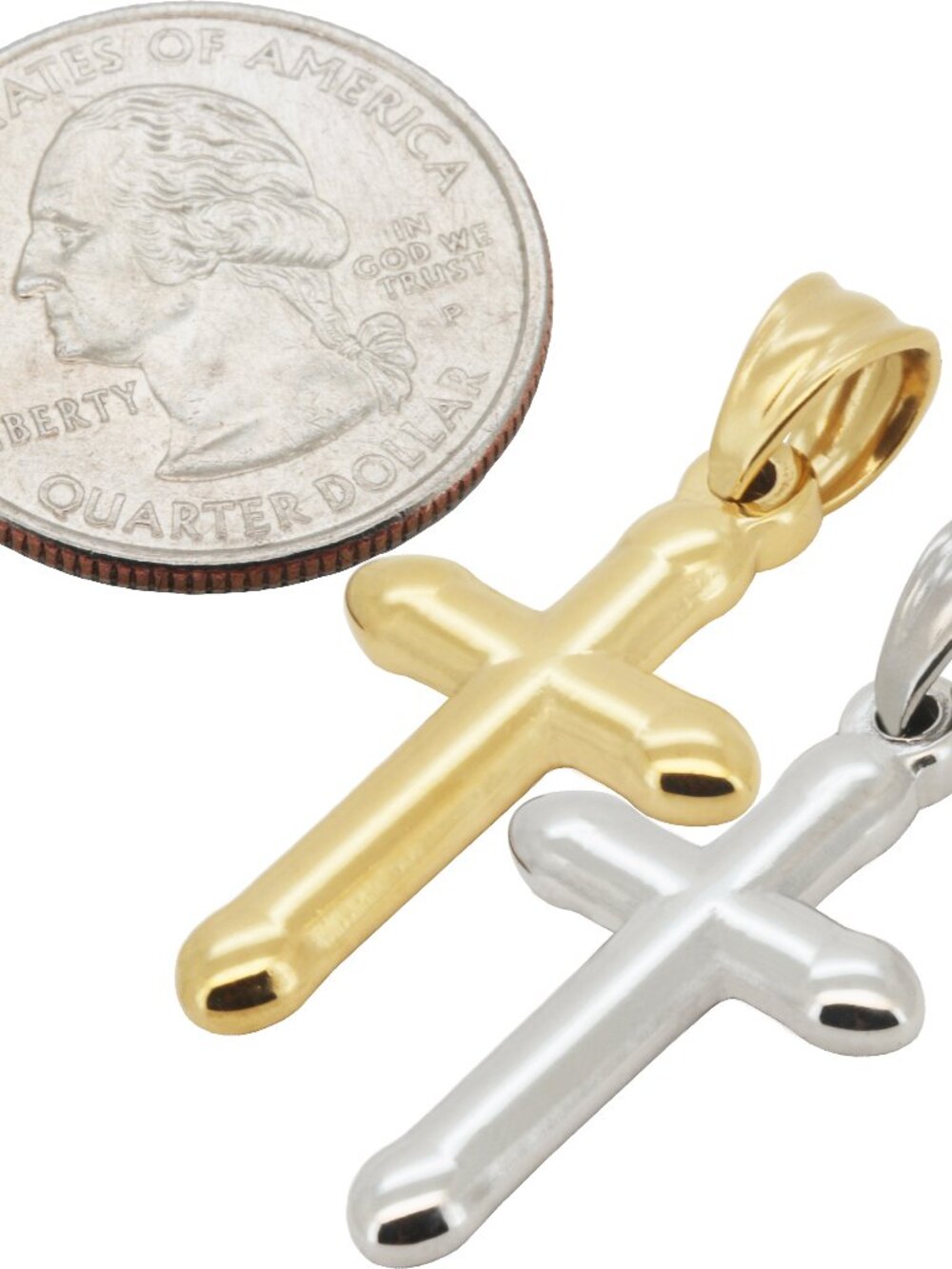 316L Stainless Steel 18k Yellow Gold Plated Plain Rounded Cross Pendant